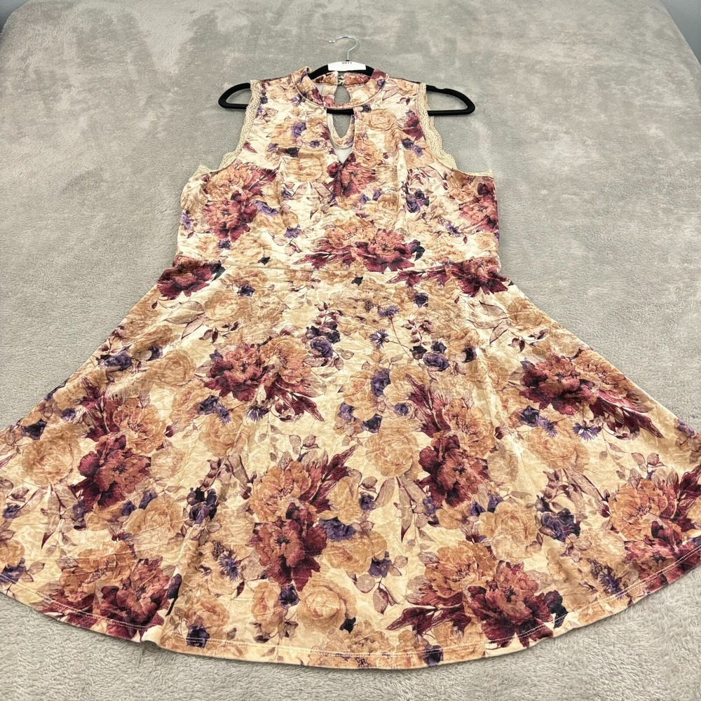 Xhilaration‎ Velour Shift Dress Womens XXL Multicolor Floral Lace Romantic Boho